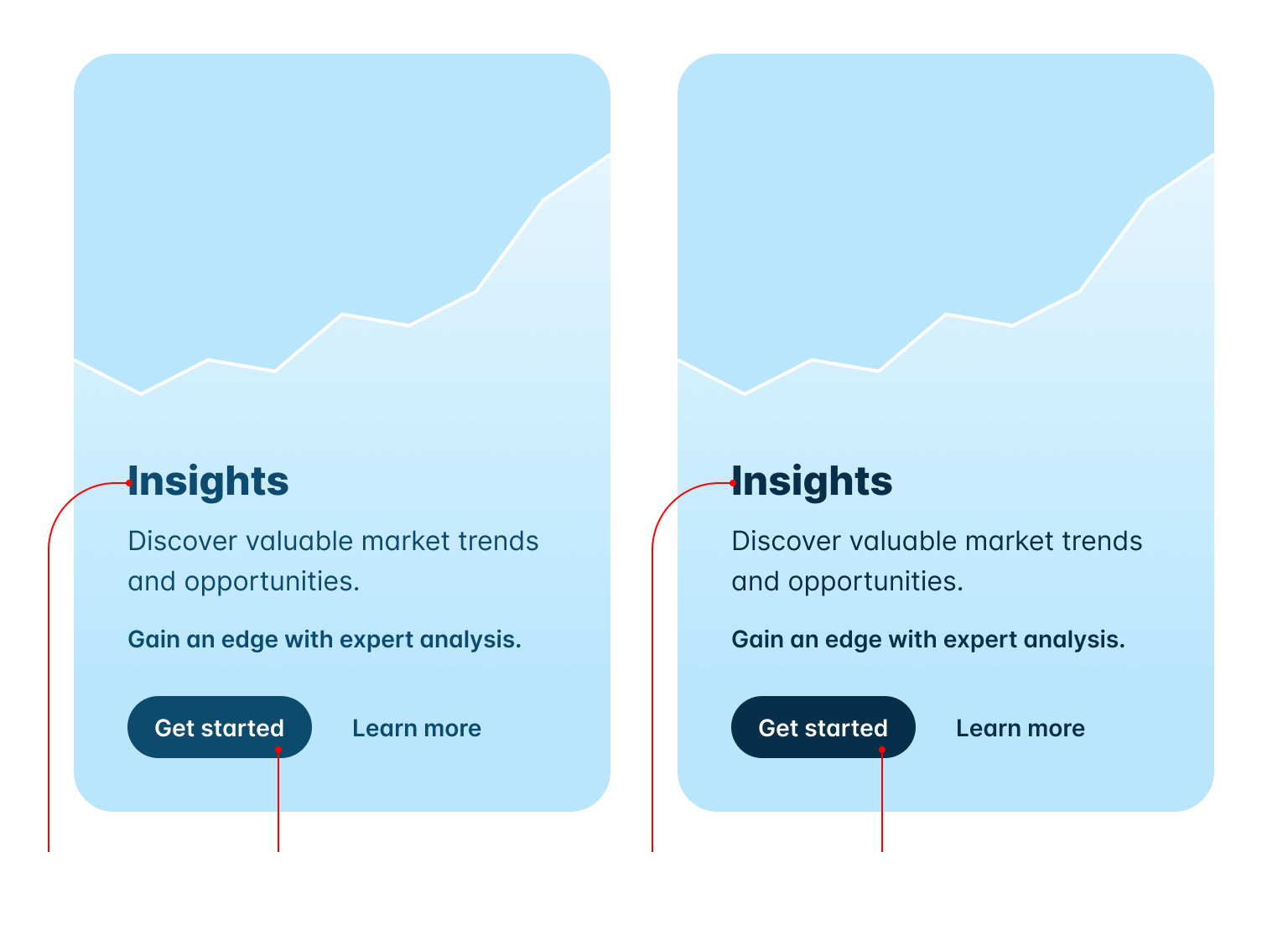 Comparison between two light user interfaces, one using sky-900 as the darkest color and the other using sky-950 as the darkest color